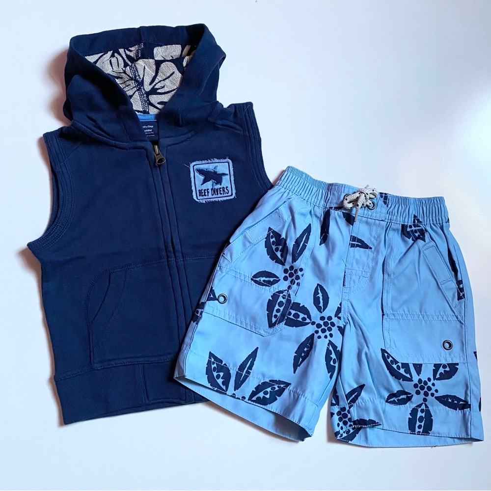 NWT Gap Boys Hooded Tank Zip Up Swim Trunks Shorts 18-24 mo Bundle New With Tags